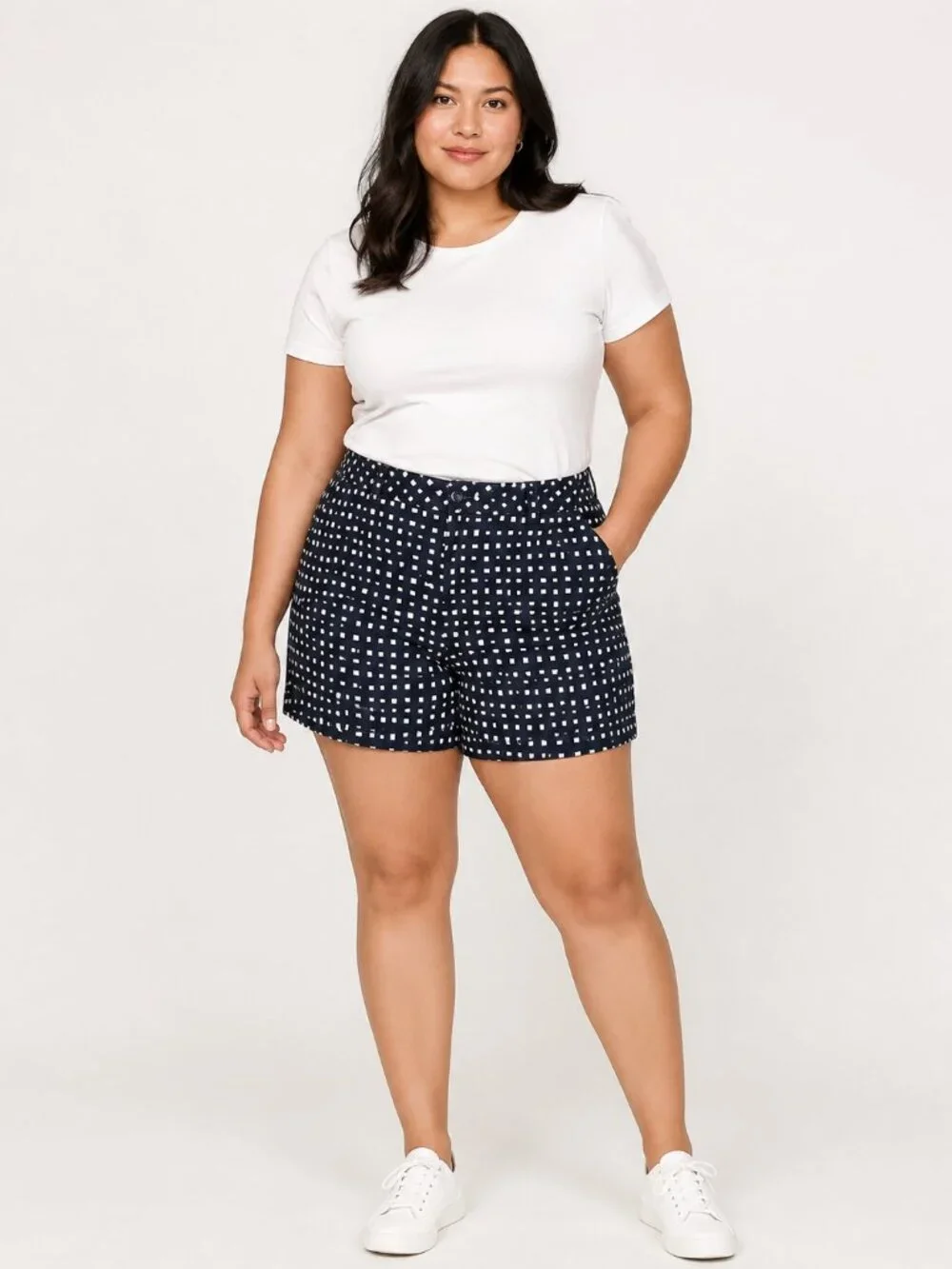 Tommy Hilfiger Women’s Size 16 Navy White Geometric Print Cotton Shorts Preppy